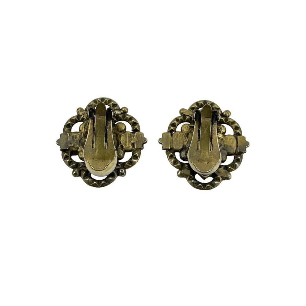 Vintage Signed Sorrelli Unakite Amber Rhinestone Gold Tone Clip On Earrings - Picture 7 of 7